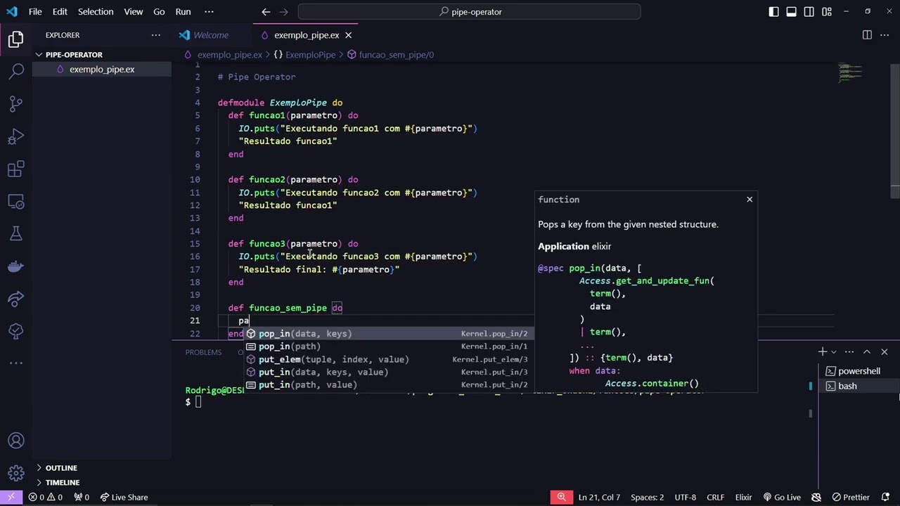Elixir 6.9 - Pipe operator