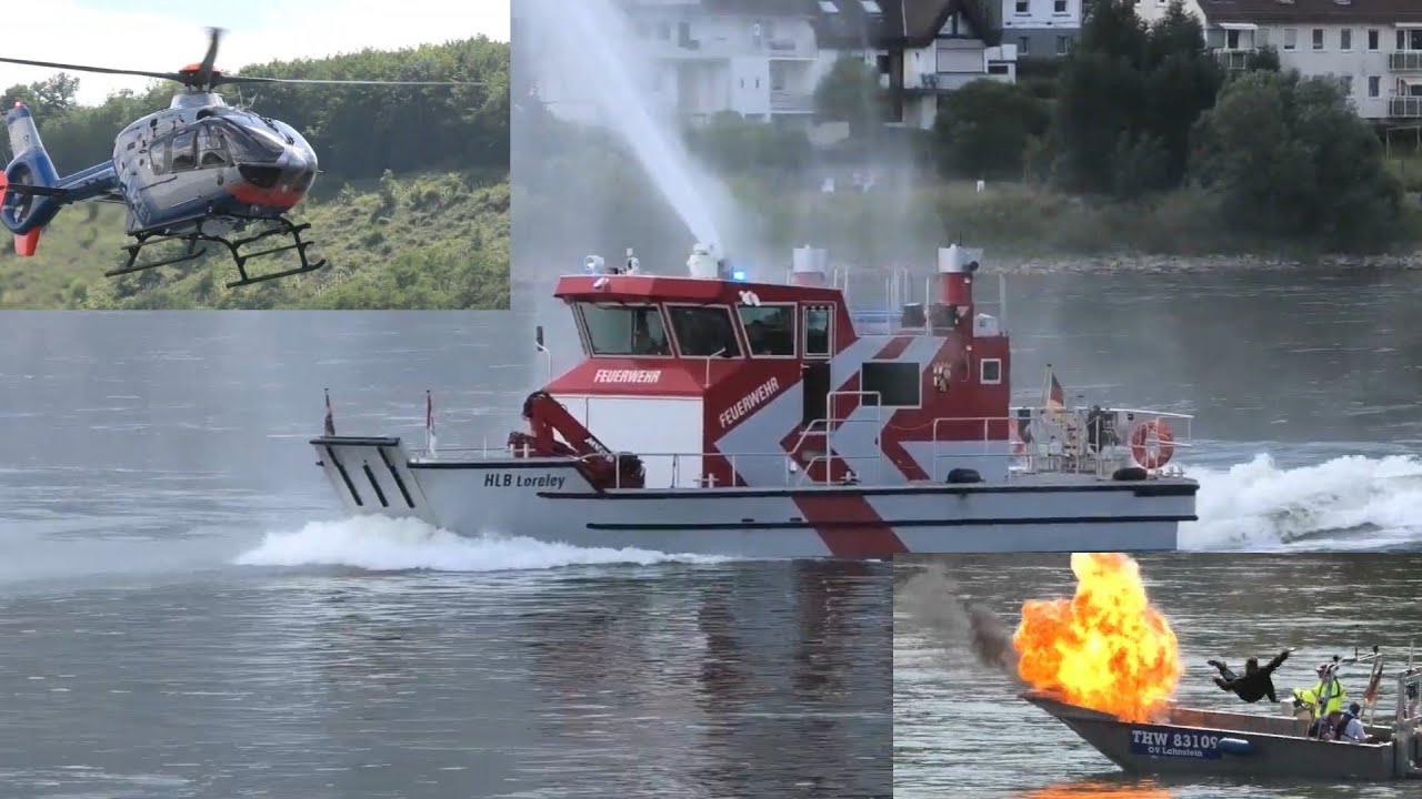 150 Jahre Feuerwehr Lahnstein - Schiffsbrand Übung auf dem Rhein