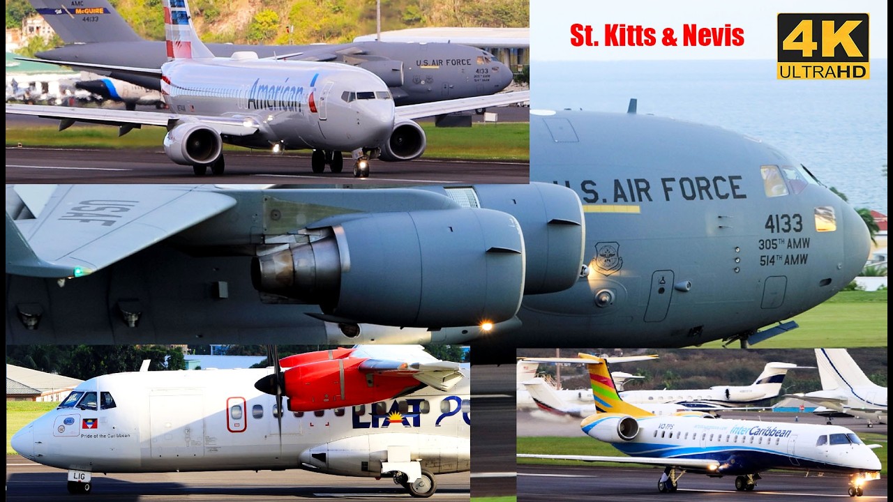 Military & Civilian Action, USAF C-17A, American 737, ATR 72, A319 (CJ)...@ St. Kitts, Caribbean