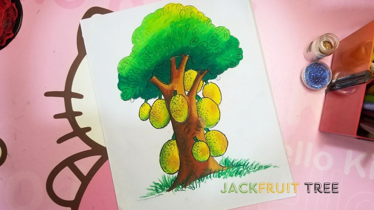 how to draw jack fruit tree easy step by step | jackfruit tree drawing | কাঁঠাল গাছ আঁকা