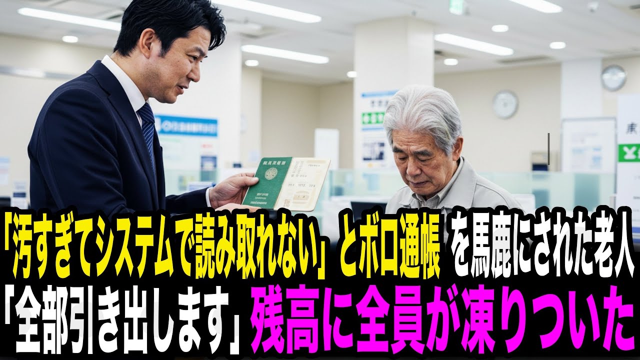 「汚すぎてシステムで読み取れない」とボロ通帳を馬鹿にされた老人。だが彼が「全部引き出します」と言った瞬間その残高に全行員が凍りついた・・・