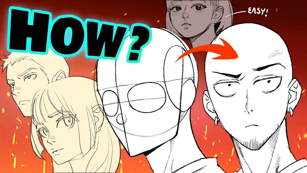 How I draw manga faces IN ANY ANGLE ✏️