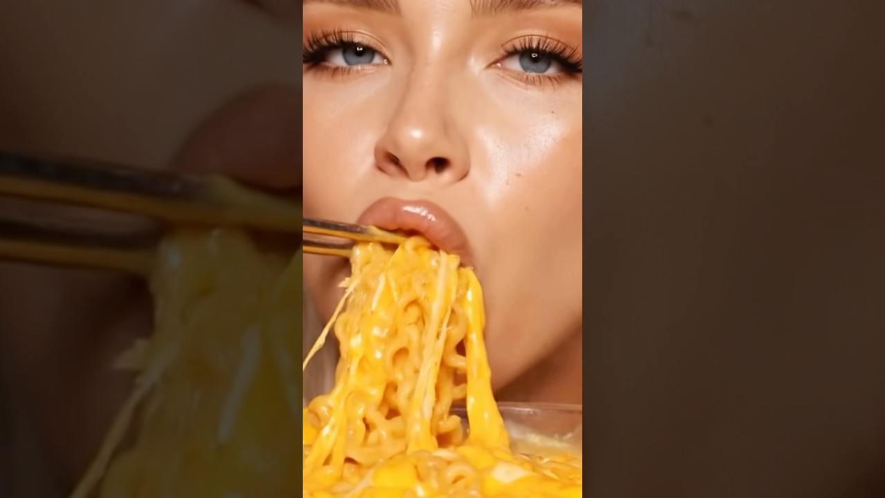 CHEESY NOODLES 🍜 #aiasmr #mukbang #eatingsounds #cheese #noodles #ai #aigenerated #satisfying