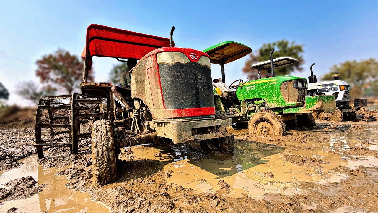 “Danger Zone! Massey & John Deere Stuck 😱 | Eicher Saves the Day! | power of iron wheel
