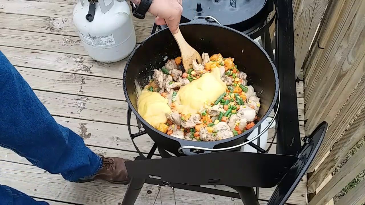 Dutch Oven Chicken Pot Pie in a 14 inch Camp Chef Dutch Oven
