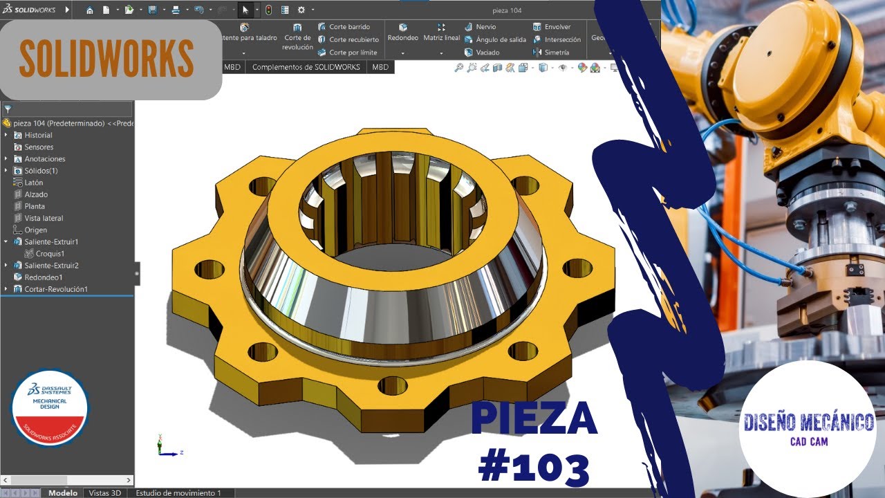 Tutorial Curso Básico en Solidworks Principiantes #1 Pieza 104  | Diseño Mecanico CAD CAM