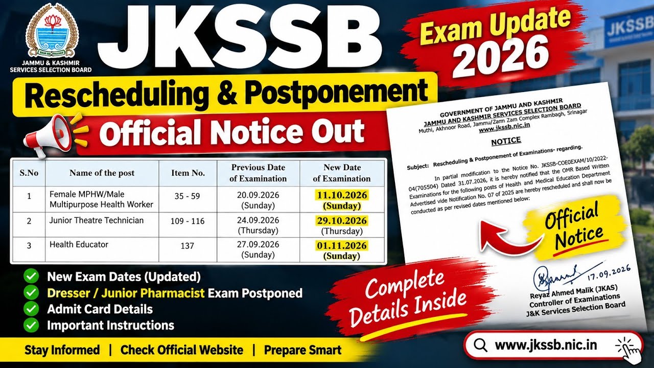 JKSSB Exam Updates | Reschedule/Postpone | What Should Aspirants Do Now? | Syllabus & Eligibility? 