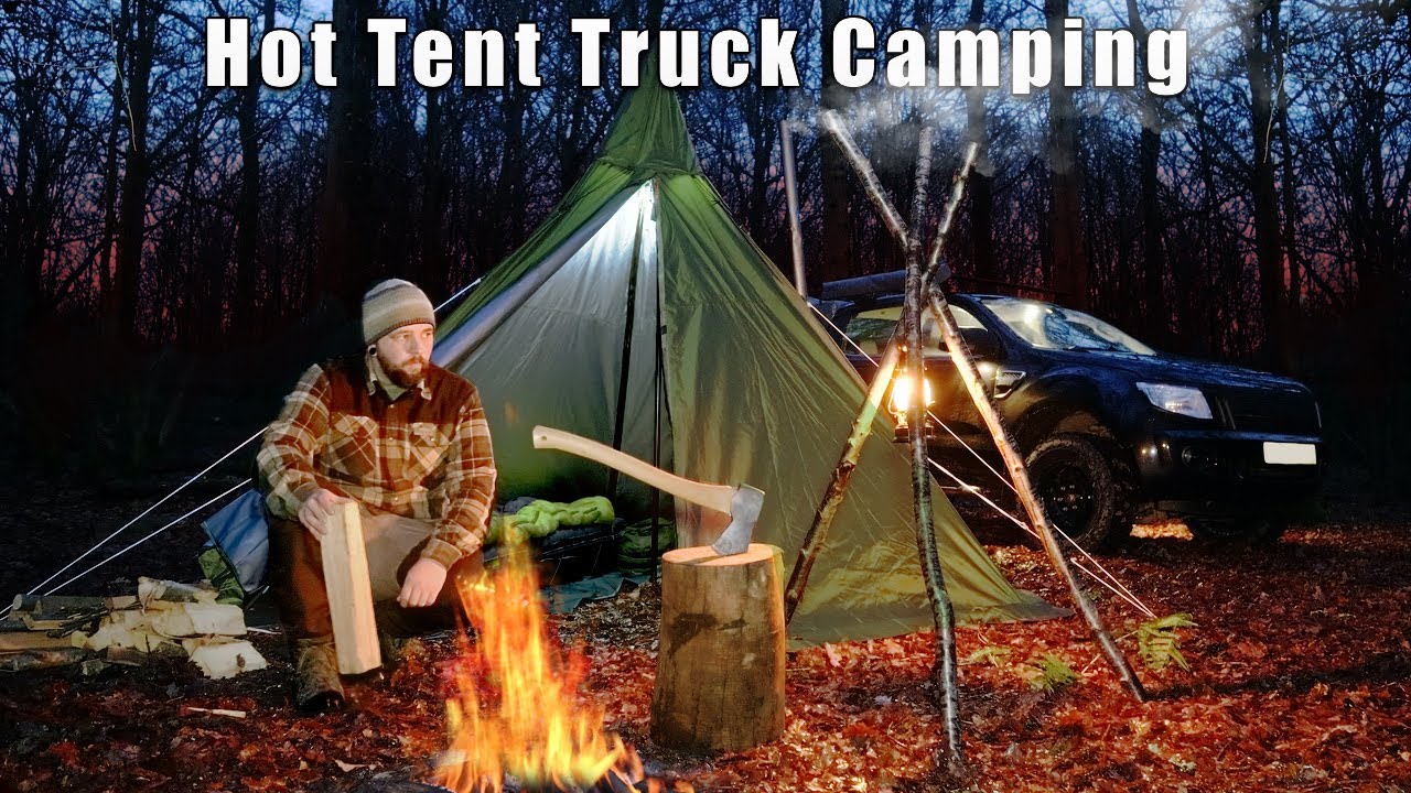 Hot Tent Winter Woodland Camping - Cast iron cooking - Wood Stove
