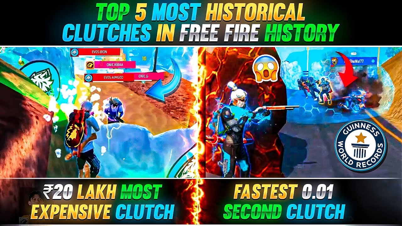 TOP 5 MOST HISTORICAL CLUTCHES IN FREE FIRE ESPORTS | BEST CLUTCHES IN FREE FIRE ESPORTS