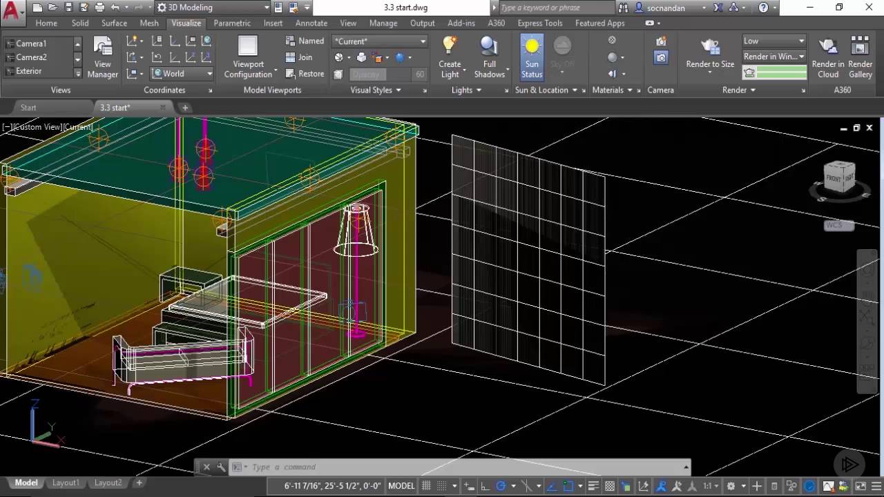 Rendering with a Sun and Exterior Lights in AutoCAD