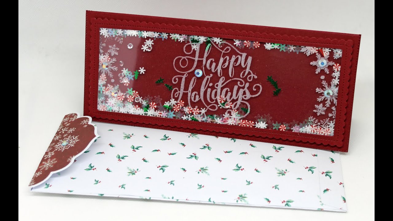 POPULAR SLIMLINE CARD -  Christmas Slimline Shaker Card plus Laminator Technique #slimlinecard