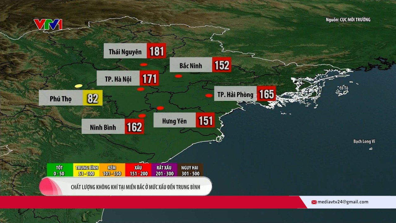 Không khí Bắc Bộ ở mức xấu, AQI ở Hà Nội lên tới 171 | VTV24