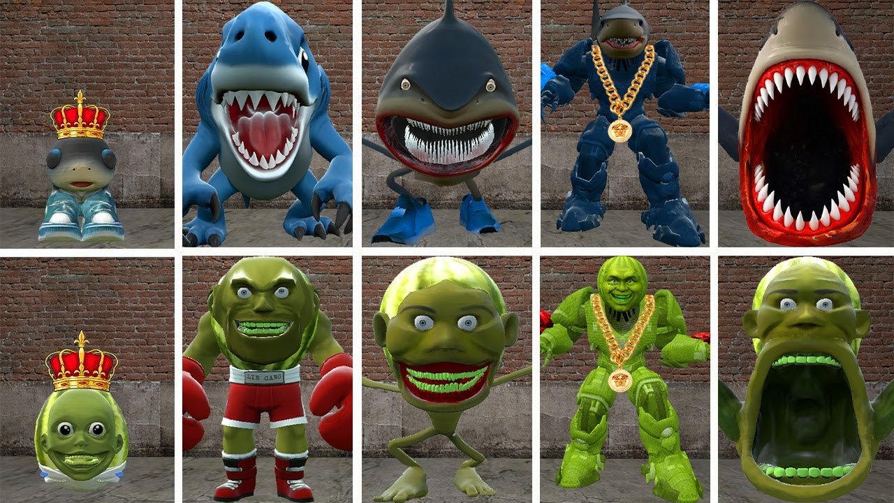 ALL NEW EVOLUTIONARY FORMS OF KING TRALALERO TRALALA VS KING LINGANG MELON IN GARRY'S MOD !