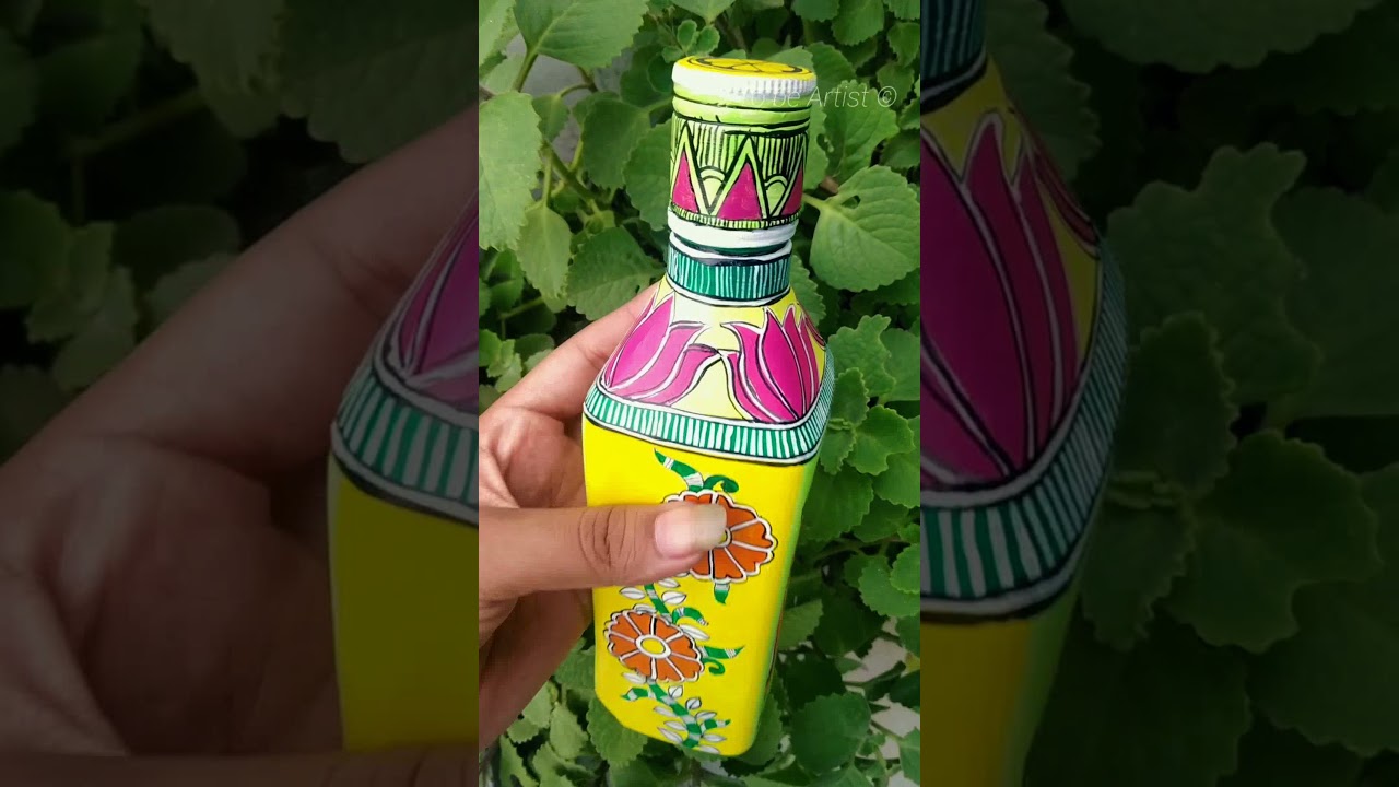 Madhubani Painting on bottle / Madhubani Bottle Art / Madhubani Painting / To be Artist 🏵️🌿 #shorts