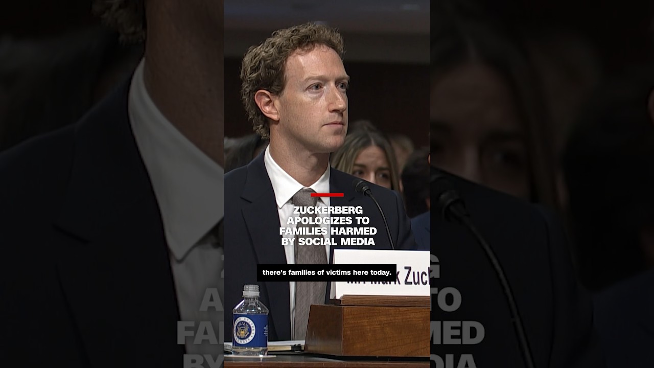 Meta CEO Mark Zuckerberg stands and apologizes to families harmed by social media