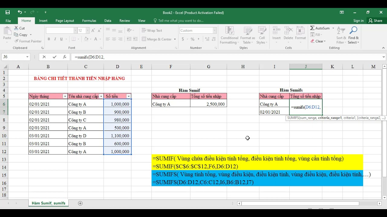 C&aacute;c h&agrave;m Excel kế to&aacute;n hay d&ugrave;ng: H&agrave;m Sumif, sumifs | Học kế to&aacute;n Online