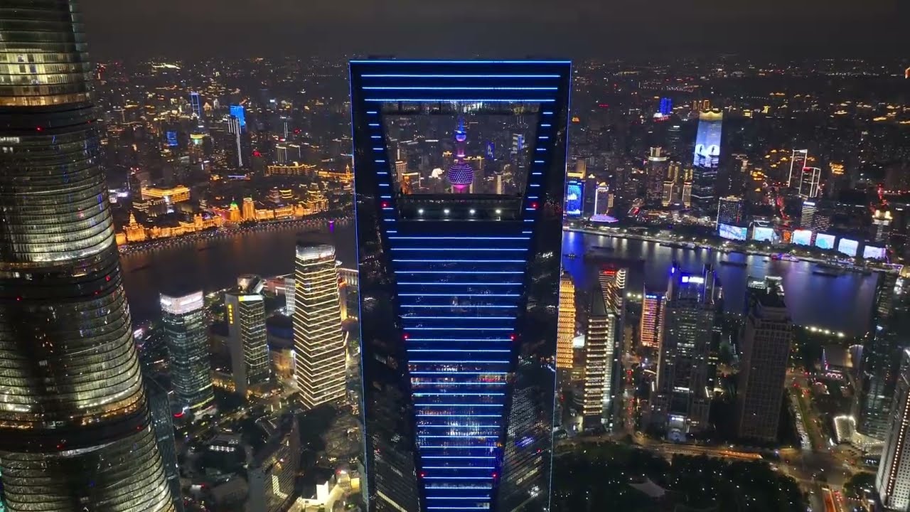 Shanghai skyscrapers in twilight featuring Lujiazui financial district of Pudong, China