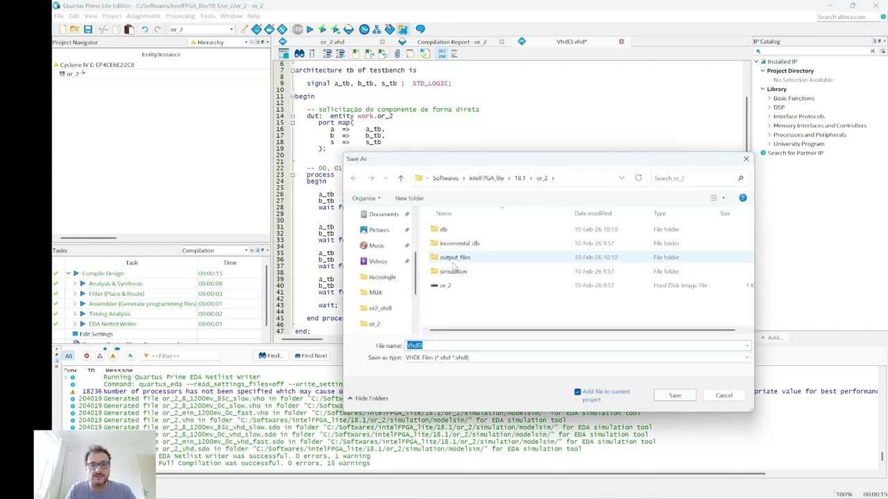 Implementação de Porta OR em VHDL com Testbench e Simulação RTL no ModelSim