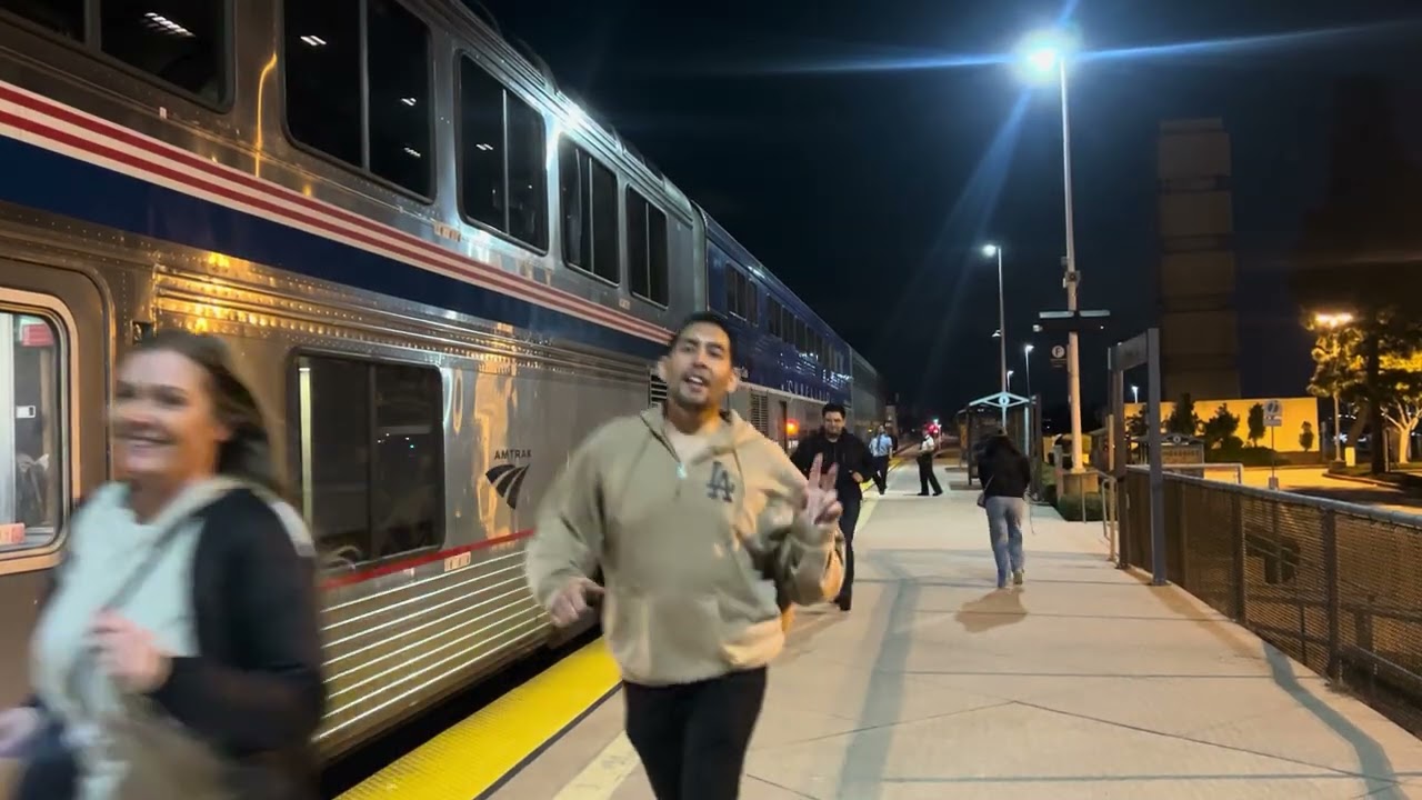 The arrival & departure of Amtrak 584 with dash 8 510 at Irvine train station on 2/15/26