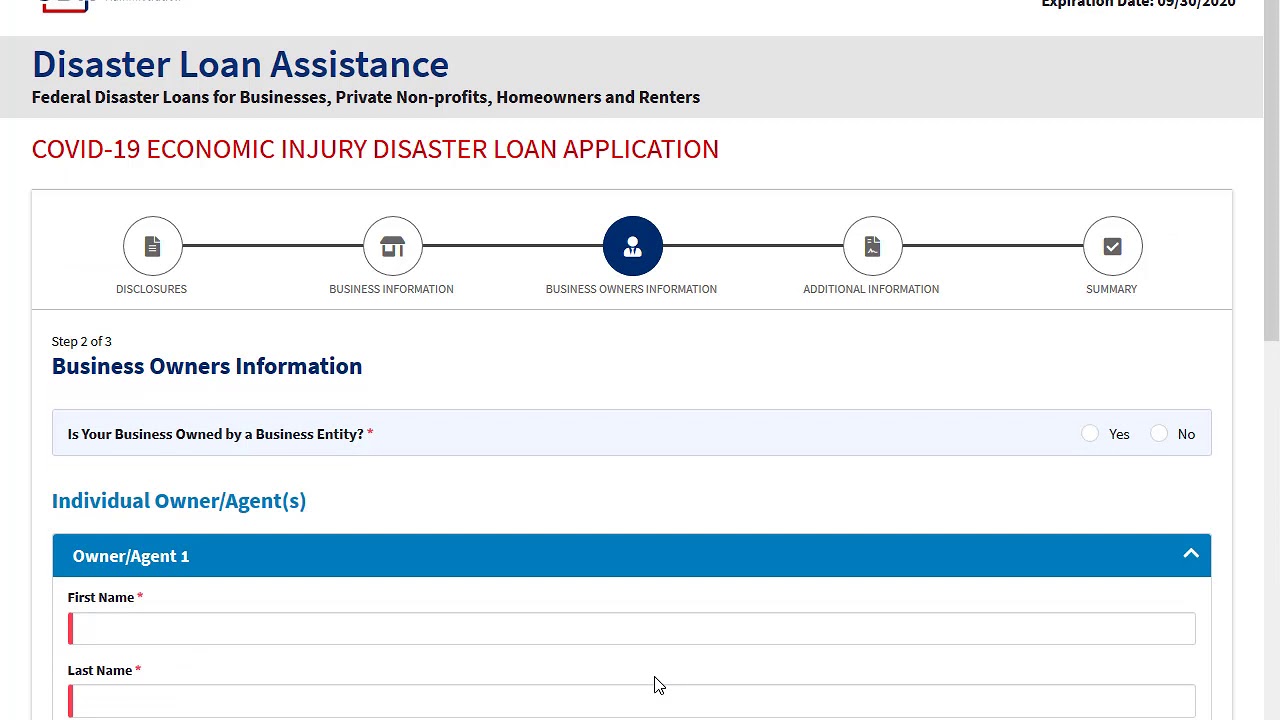 Nonprofit SBA EIDL app