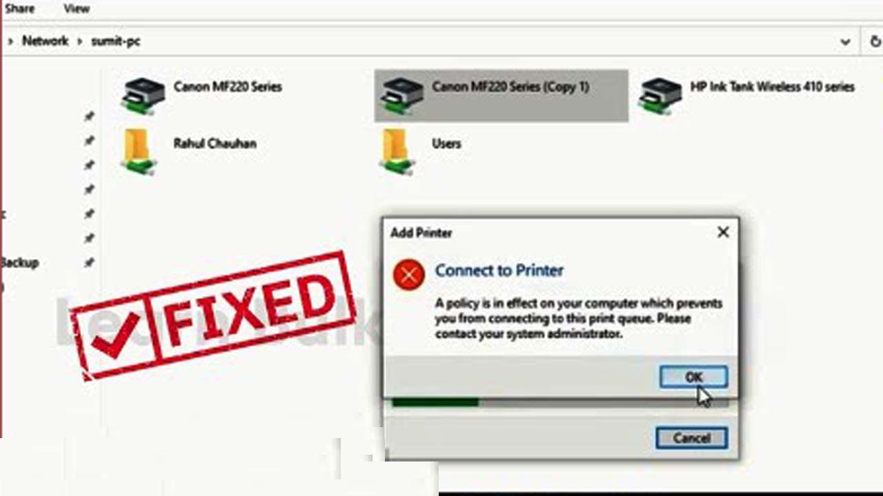 Mapping network printer fails with A policy is in effect on your computer which prevents