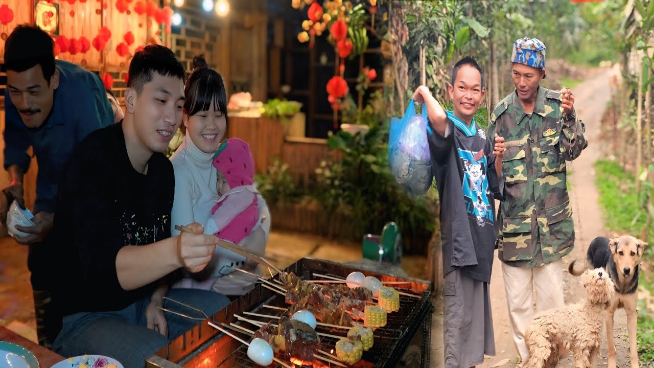 Uncle Manh Visits Our Home and Takes a Puppy to Raise: A Cozy Outdoor BBQ Day