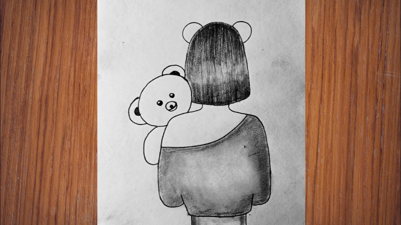 How to draw a girl with a teddy bear #thechetanart 