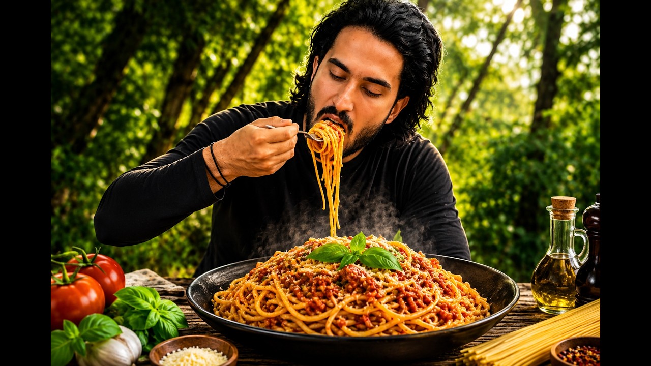 Vegetarian Spaghetti in Nature | Relaxing Outdoor Cooking