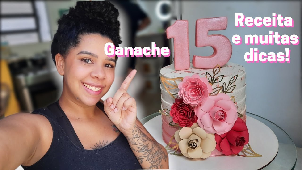 COMO FAZER E DECORAR BOLO COM GANACHE BRANCO/ RECEITA DE GANACHE/ BOLO TENDENCIA 15 ANOS