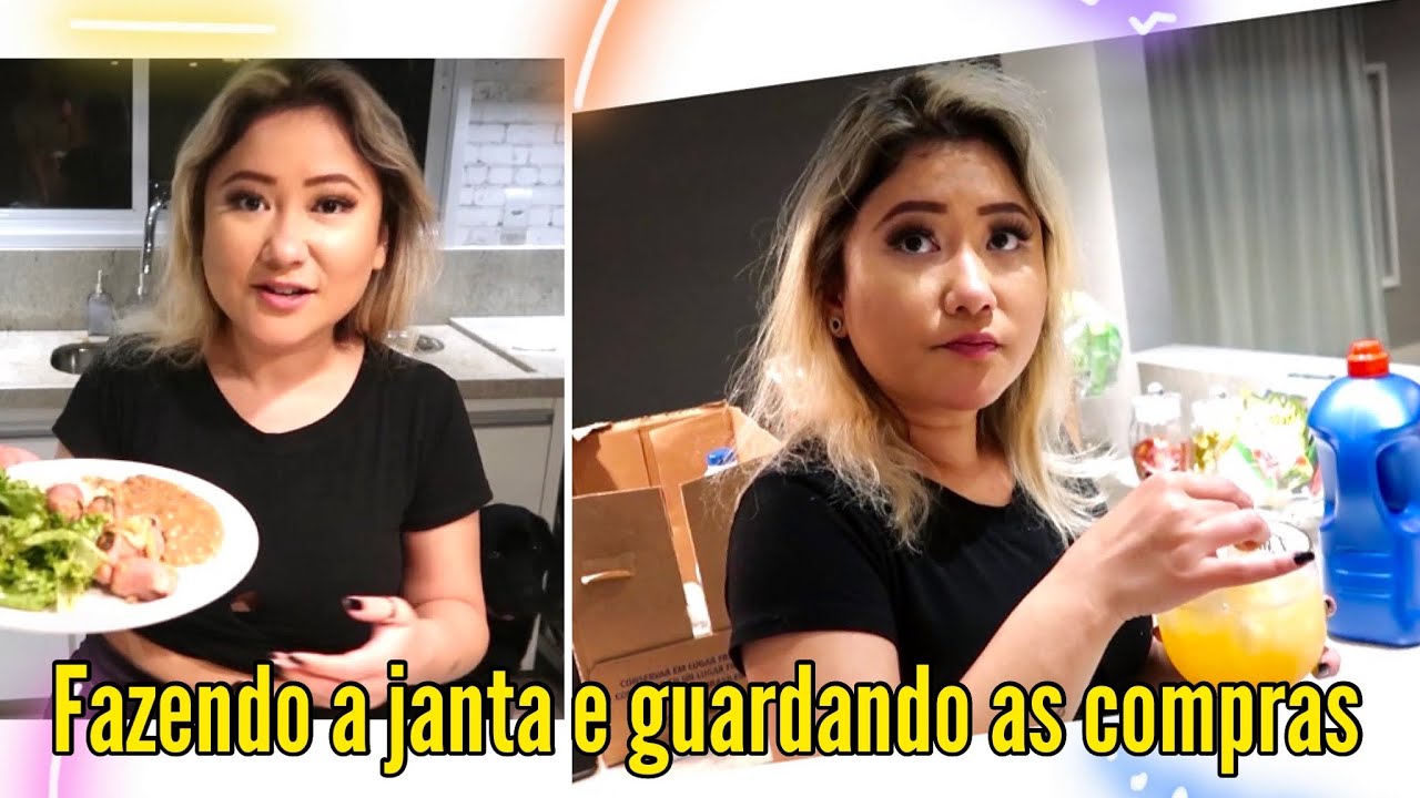 Guardando compras de mercado e fazendo a janta
