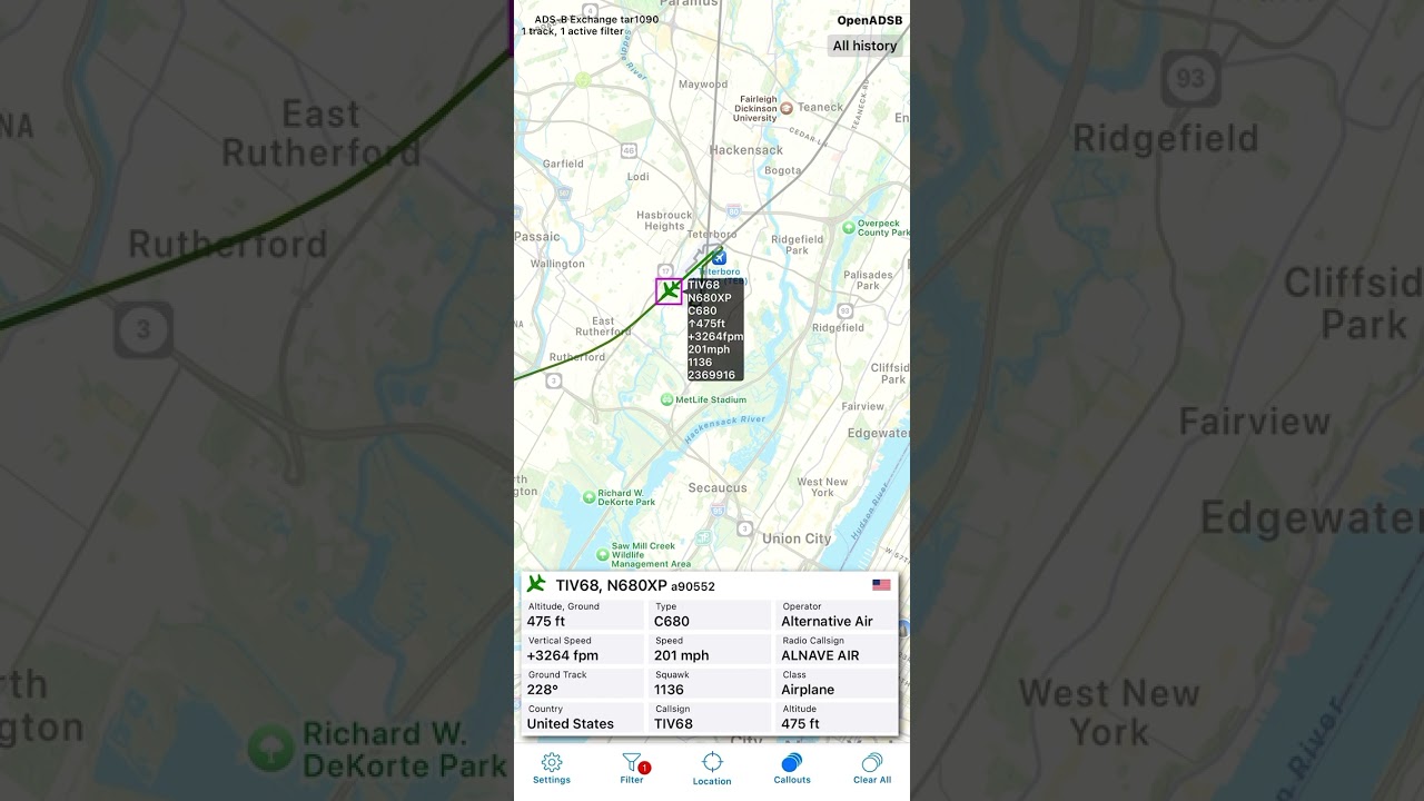 Cessna 680 Citation Sovereign jet (aka Powderbird One) [N680XP] took off from TEB Airport