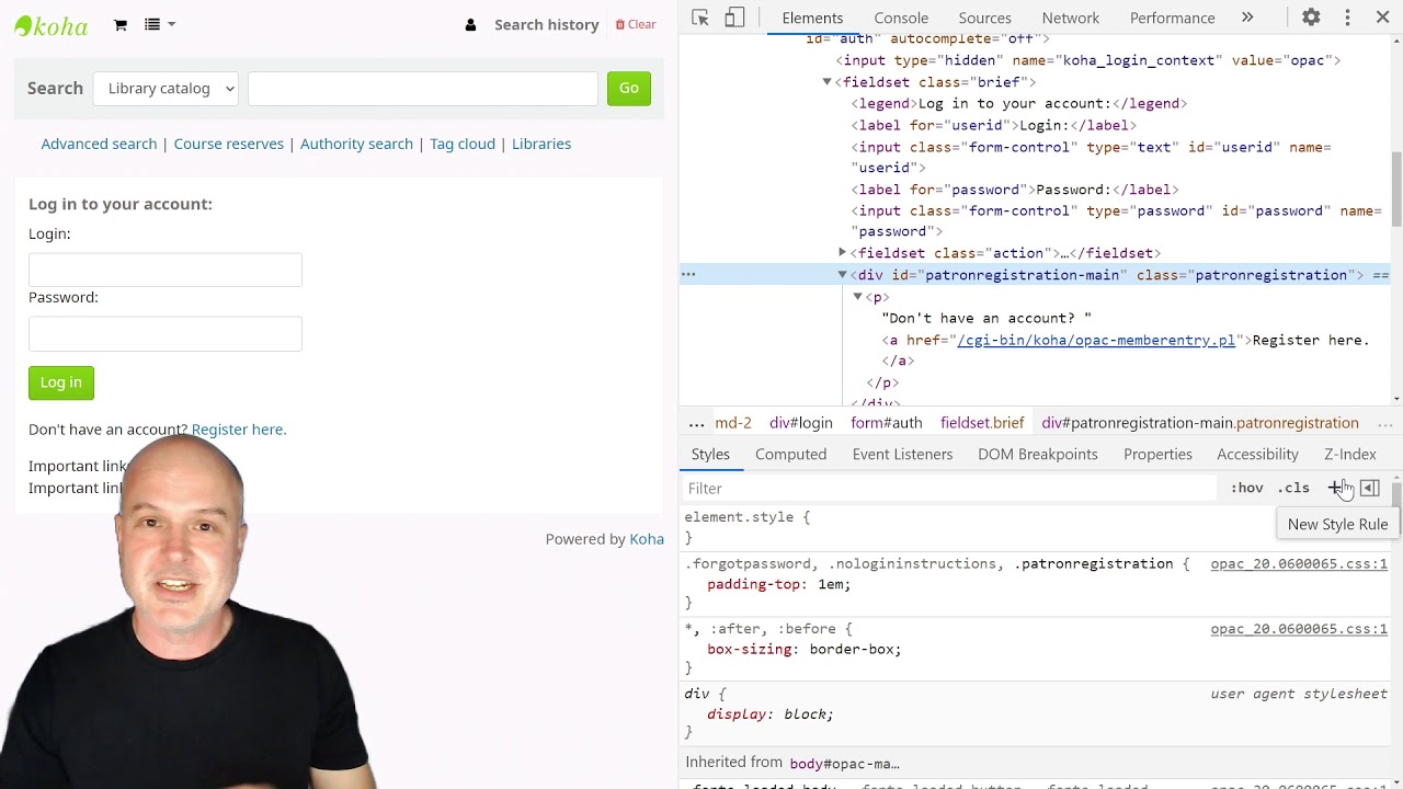 Google Chrome's CSS tools and Koha