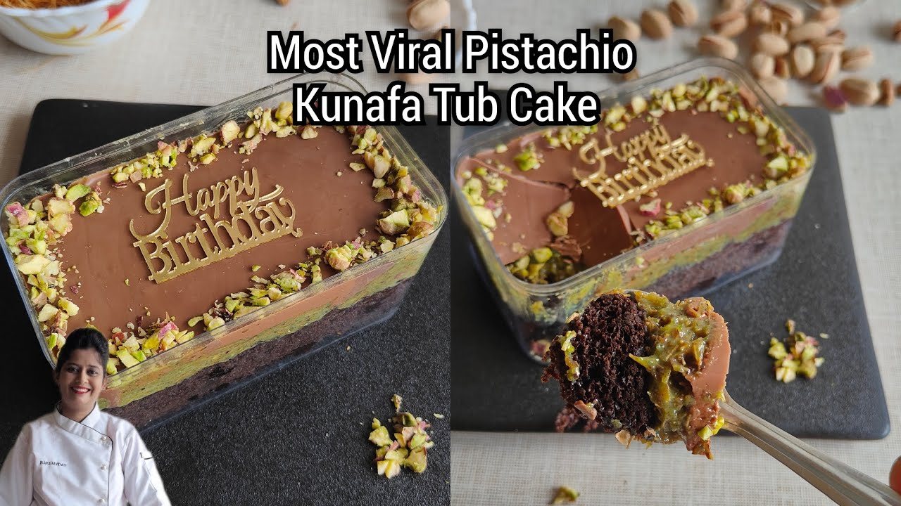 Most Viral Pistachio Kunafa Tub Cake | Viral Recipe | Pistachio Kunafa Cake | Bakemyday 