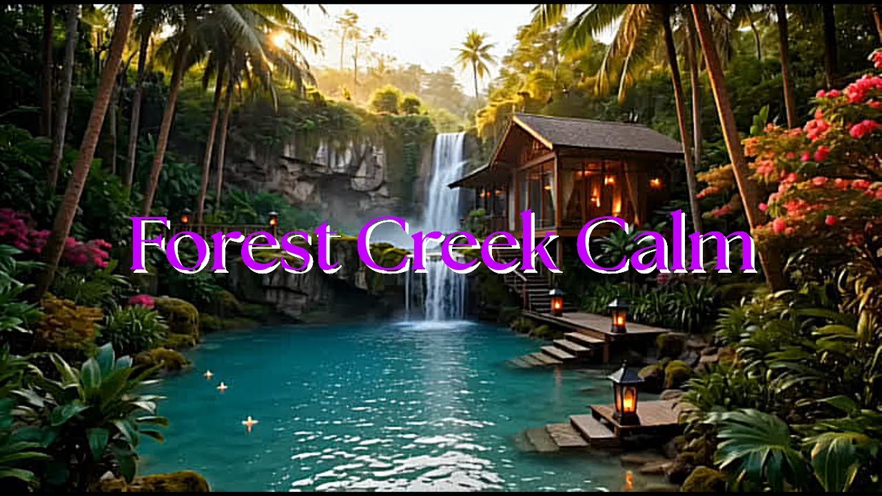 1 Hour of Relaxing Creek Stream Music | Forest Cabin Ambience with Lotus | Deep Calm & Stress Relief