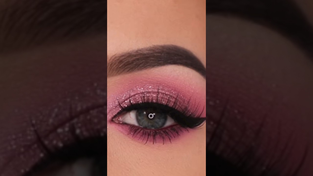 pink glitter eye makeup look 🩷