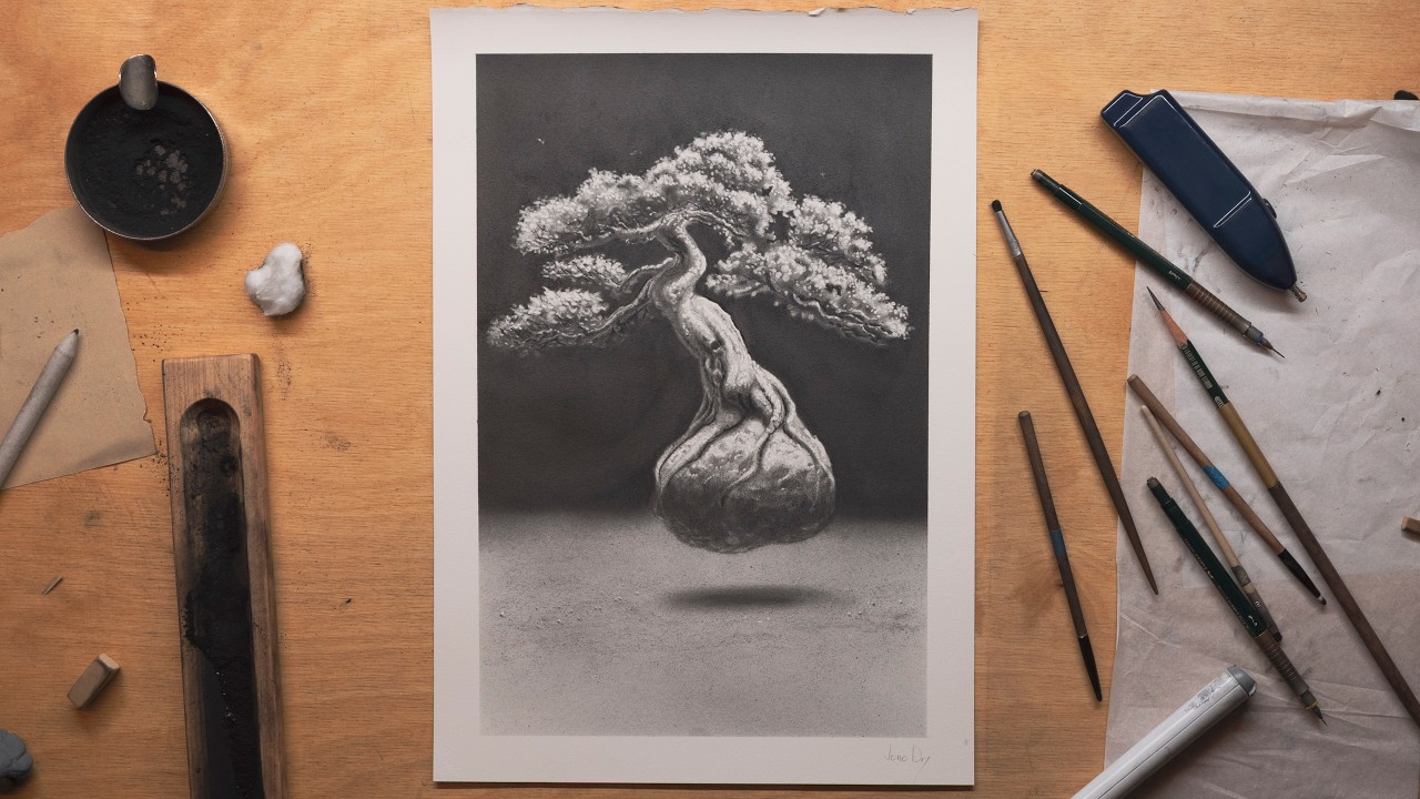 Full Graphite Drawing Process (Tree Study)