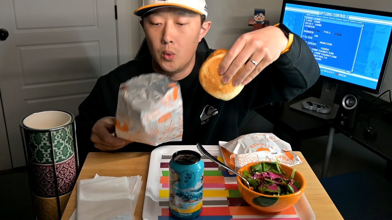 Eating Popeyes Spicy Chicken Sandwich (x2) with Salad and Non-alcoholic Beer || No Cut John Eats