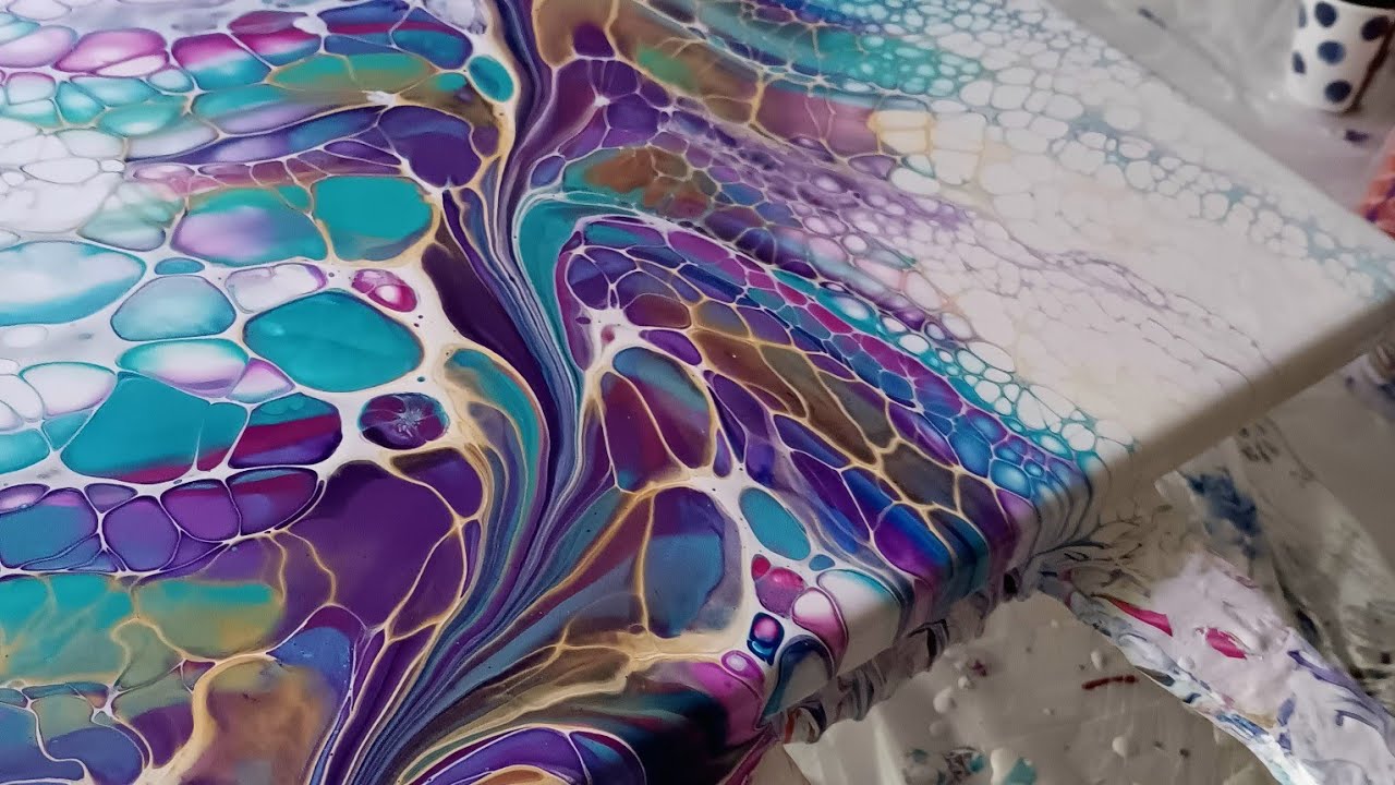 #244 Paint and water C.A. Beautiful cells and lacing! #acrylicpour #abstract #fluidart #swipe