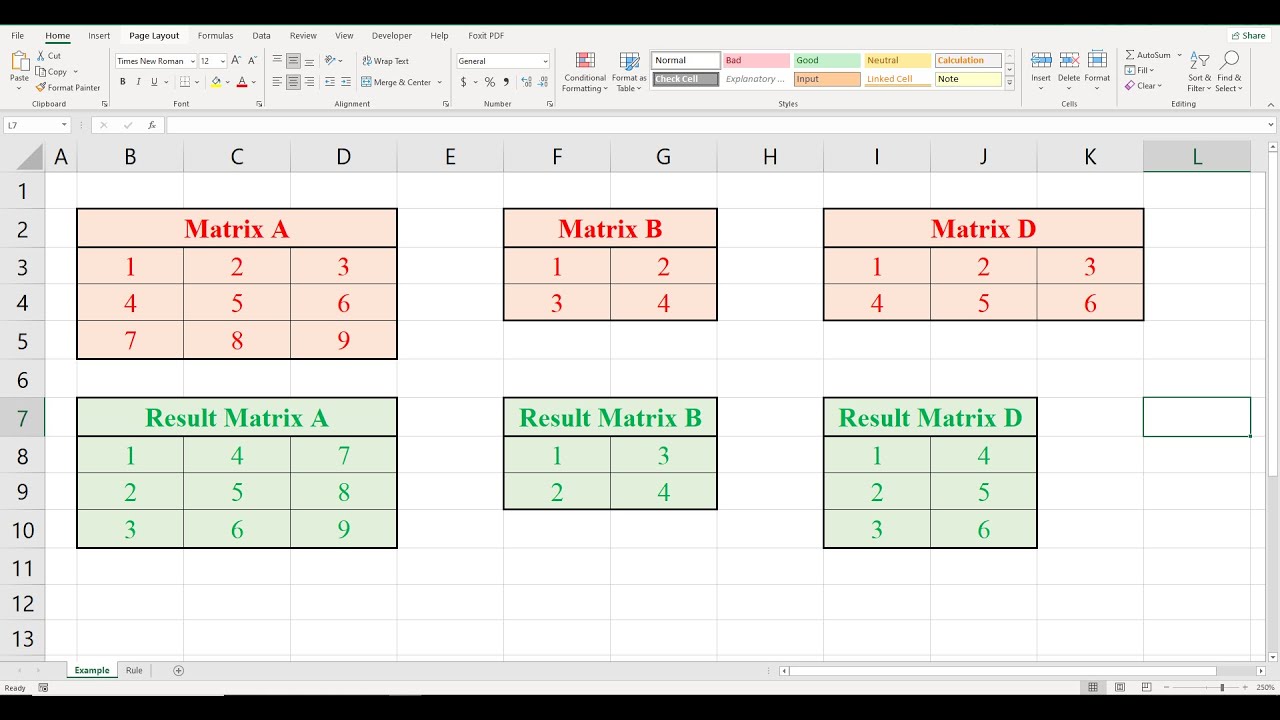 Transpose of a Matrix in Excel | Transposing a Matrix in Excel