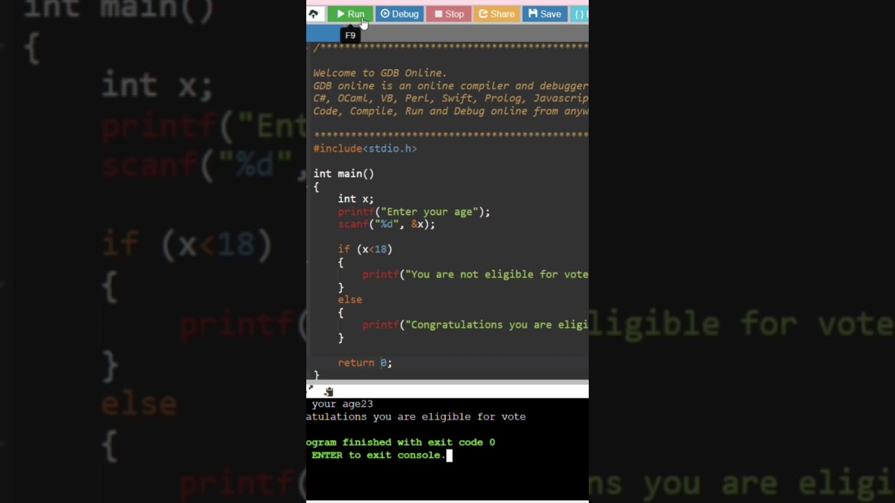 C program using If Else Statement | Eligibility for vote program | #clanguage #programming #coding