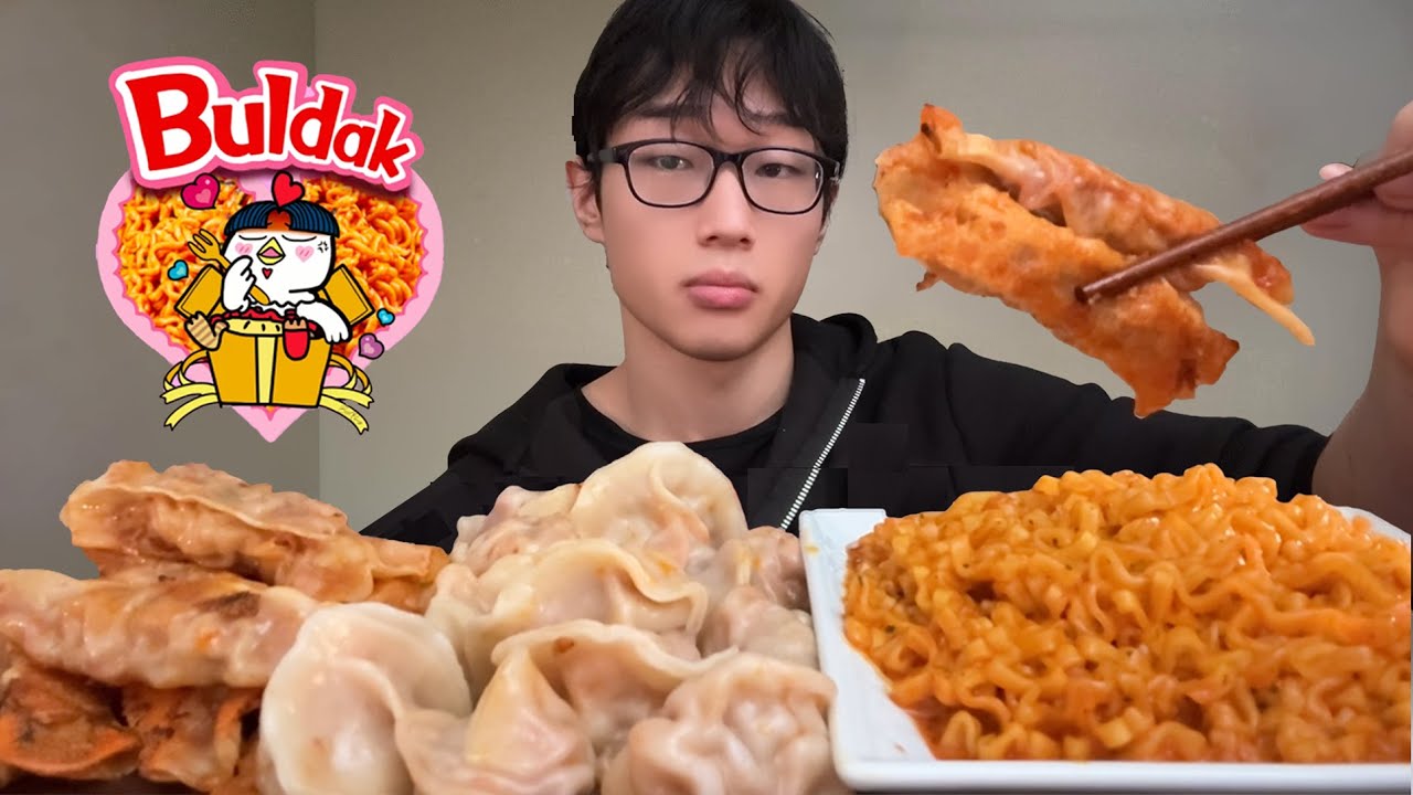 Buldak Fire Noodles & Dumplings | ASMR Mukbang
