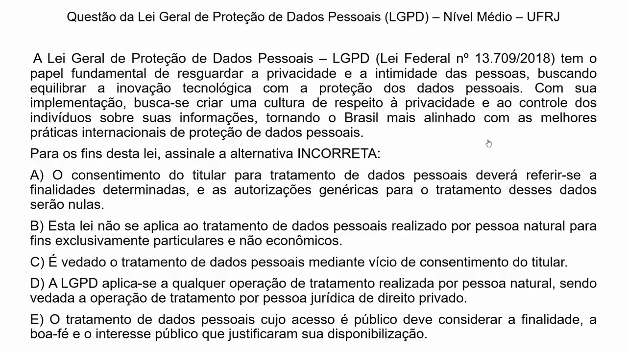 Questão da LGPD do Concurso da Universidade Federal do Rio de Janeiro #UFRJ #LGPD #concurso