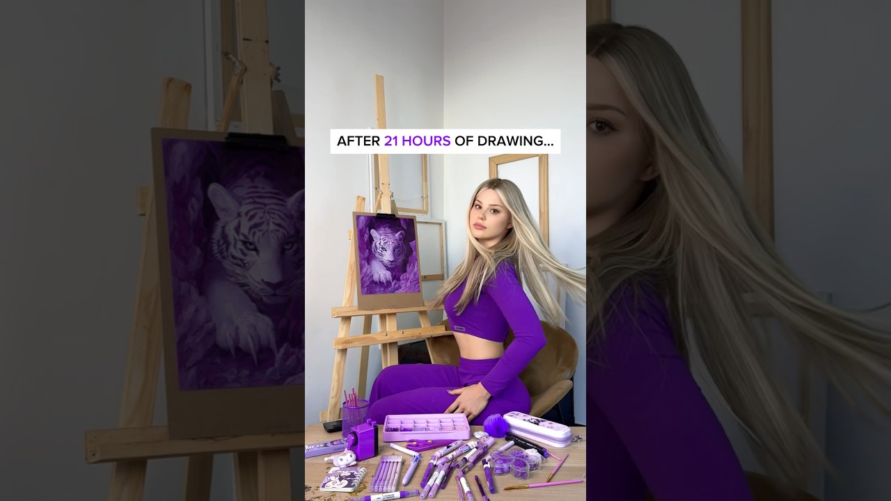 DRAWING, BUT I CAN ONLY USE 1 COLOR 💜 DID YOU FIND PAWS? 🐾 WHAT COLOR NEXT? #artchallenge #art