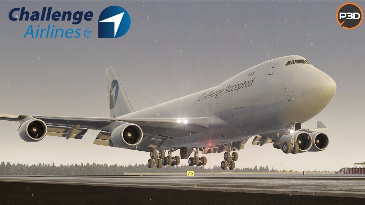 P3D V5.3 2K | Heavy 747 landing in Novosibirsk, Siberia (UNNT) | Challenge Airlines