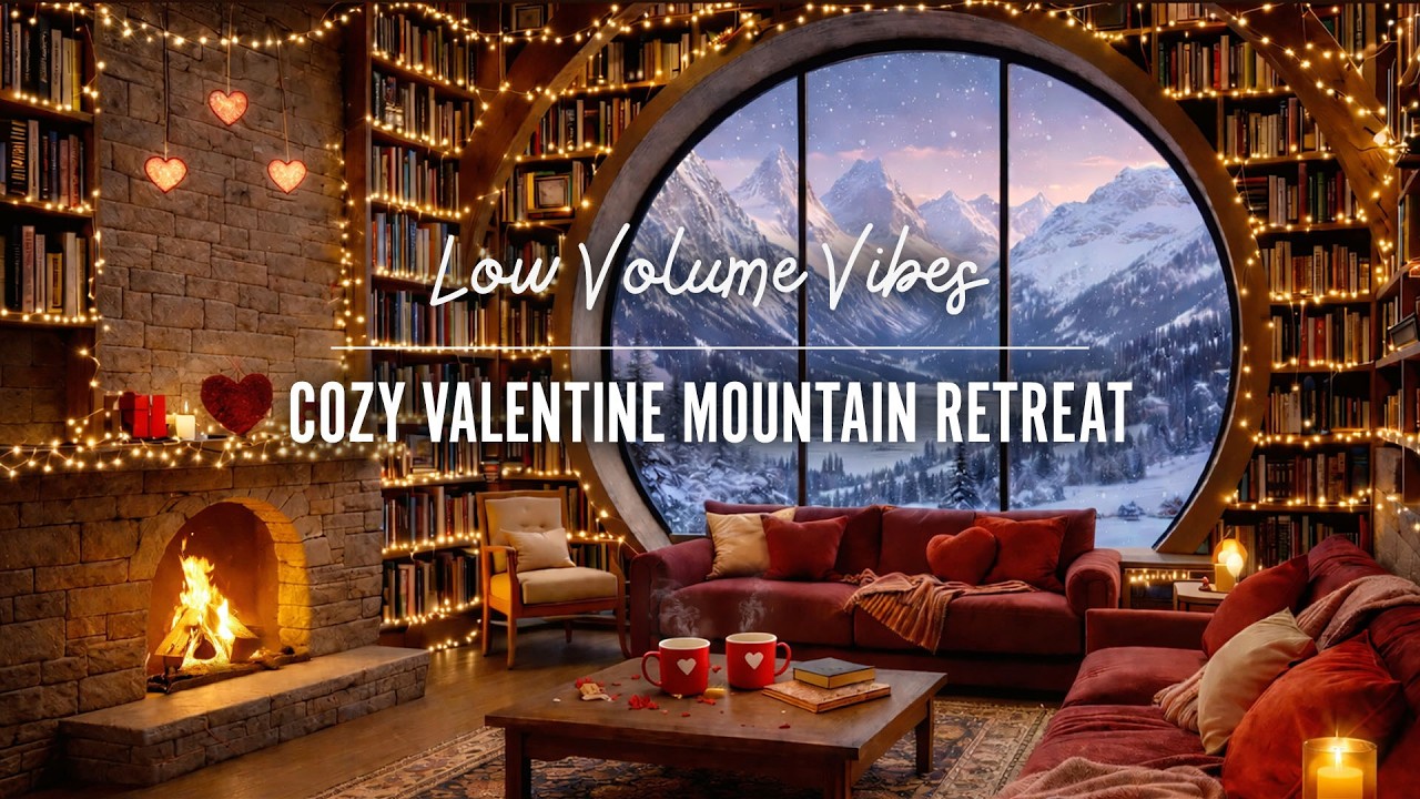 Cozy Valentine Mountain Retreat Ambience 🩷🔥 Warm Fireplace & Gentle Jazz Playlist for Relax & Chill