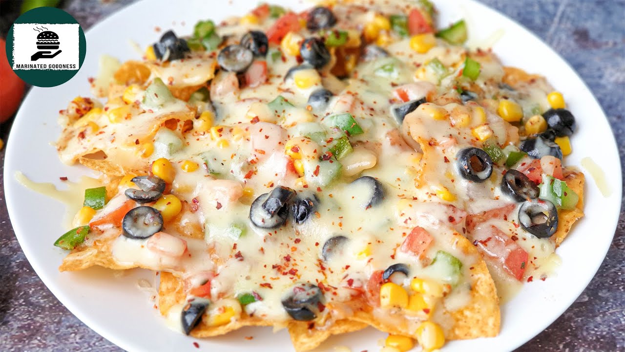 1 Minute Loaded Cheesy Nachos Recipe | Easy Vegetable Nachos by Marinated Goodness