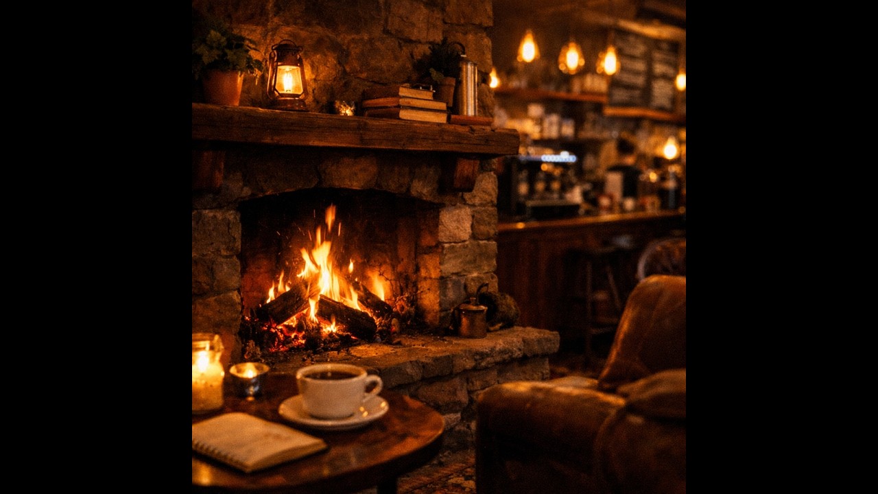 cozy coffee shop fire place ambiance for study/sleep (8 hours)