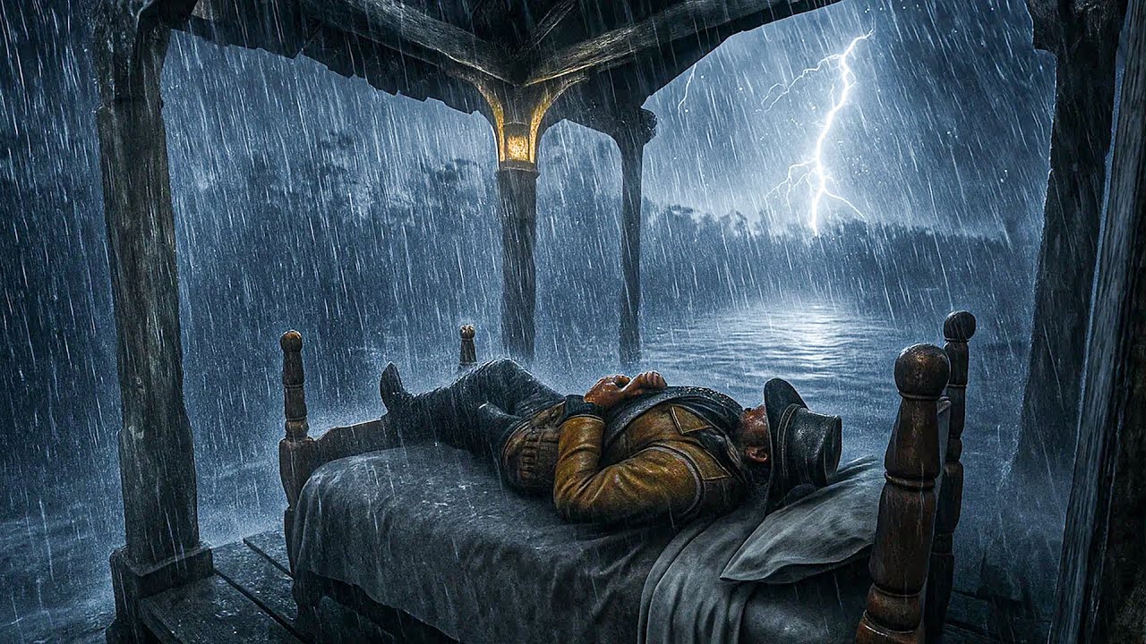Very Cozy Sleep on a Porch Bed During Night Time Thunderstorm | RDR2 ASMR