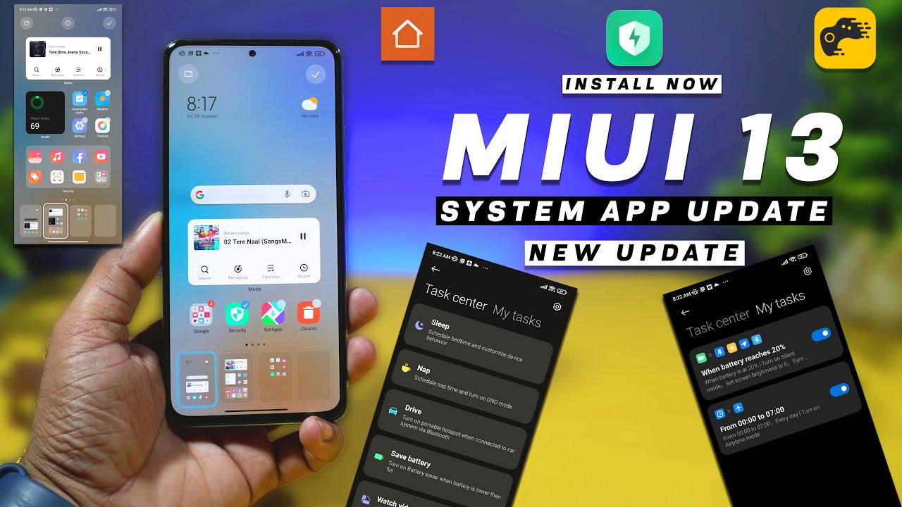 New MIUI 13 System App update : Automated Task, MIUI 13 Launcher, Security Features, Music Widget