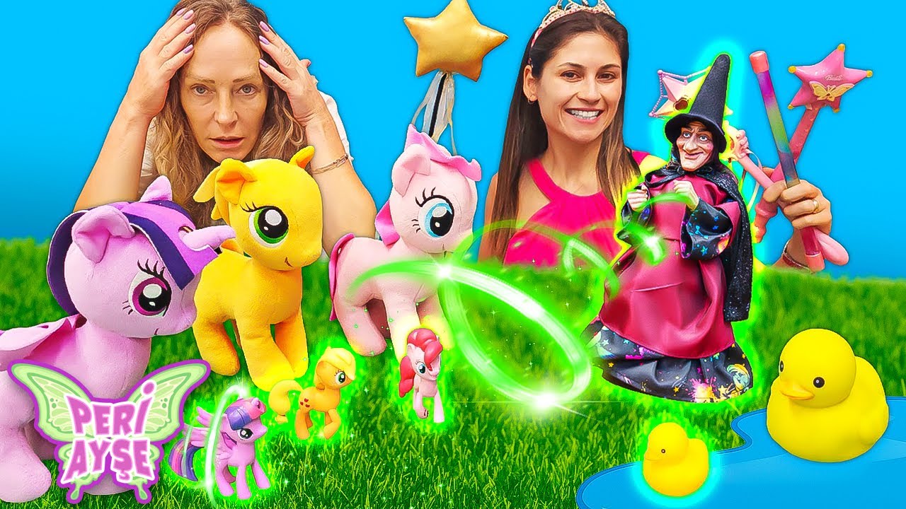 Nicole ve Ponyler pikniğe gidiyor: Cadı onları küçültünce, Peri Ayşe büyüyü bozuyor! Kız oyunları.